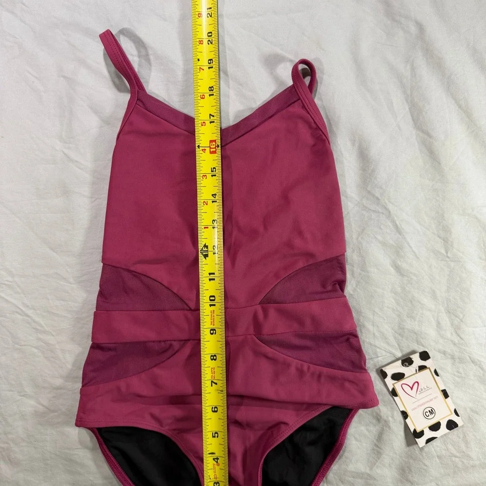 Oh‎ La La Dancewear Kids Berry Pink Mesh Strappy Tie Back Leotard CM NWT